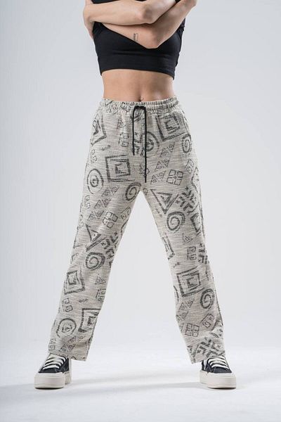 SUPERBLUE Women's Patterned Beige Baggy Trousers with Elastic Waist