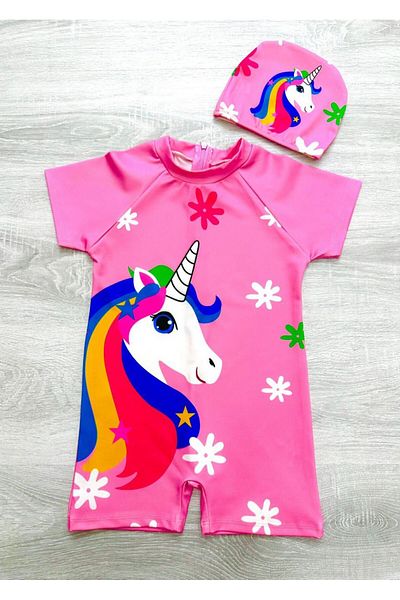 mikam Girls Uv Protection Short Sleeve Shorts Swimsuit\ Mayokini Zipper Jumpsuit Beach Wear