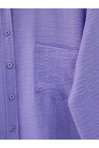 Modamorfo Single Pocket Buttoned Linen Shirt -Lilac