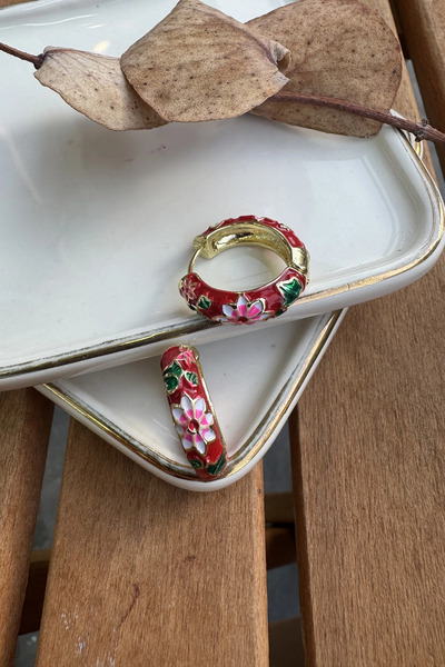 AURA ATELIER 14K Altın Kaplama Kırmızı Mineli Lara Küpe