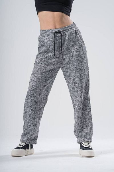 SUPERBLUE Women's Patterned Gray Baggy Trousers with Elastic Waist
