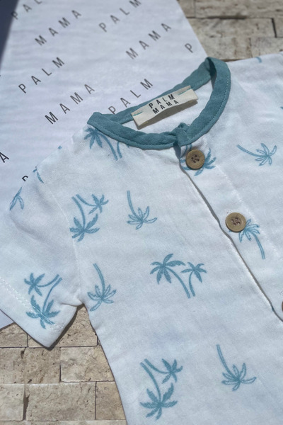 PALMMAMA Organic 100% Muslin Palm Patterned Buttoned Baby Boy Snap Body Jumps...