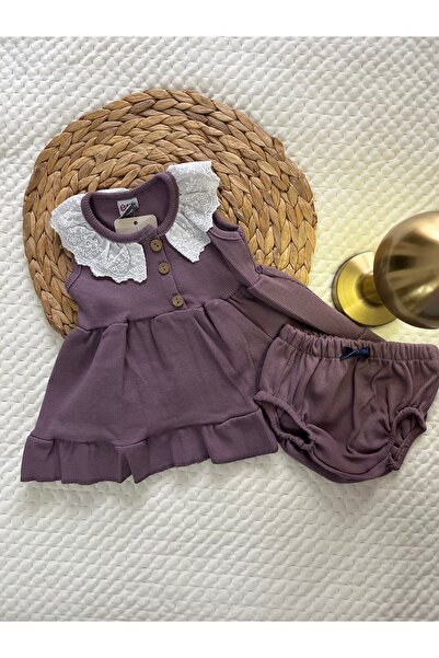 Butik Kız Bebek 2’li Takım – Dantel Yakalı Elbise ve Külotlu Alt