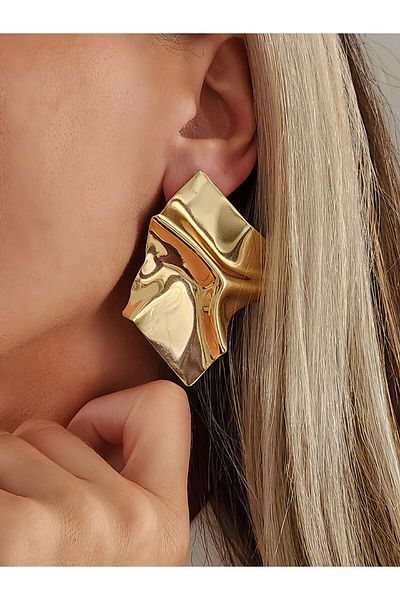 Eva Takı Store Asymmetric Wavy Square Vintage Model Large Size Earrings