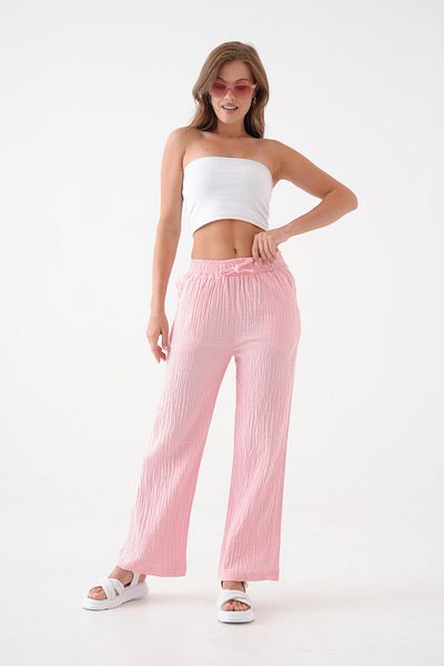 saint majesta Women's Summer Muslin Trousers 100% Cotton Wide Leg with Pockets (Sm25)