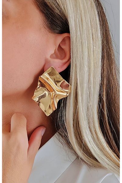 Eva Takı Store Asymmetric Wavy Square Vintage Model Large Size Earrings