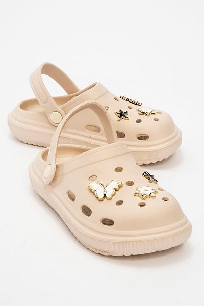 CCWAY AYAKKABI Children's Accessory Sabo Slippers 31-35 Ecru