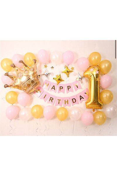 turkuaz parti Pink Gold 1 Year Birthday Set