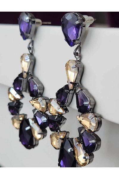 Eva Takı Store Purple Flower Model Diamond Look Earrings