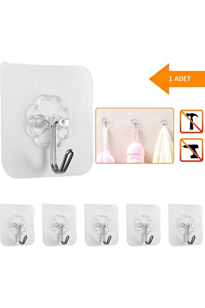 btm home 1 Adet Kendinden Yapışkanlı Şeffaf Duvar Askısı – 6x6 cm Güçlü Kanca, Ağır Yük Taşıyıcı