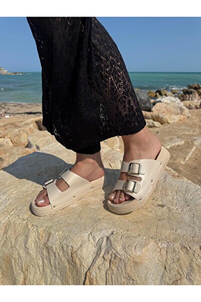 DERİ KABUSU Double Band Buckle Slippers T-007