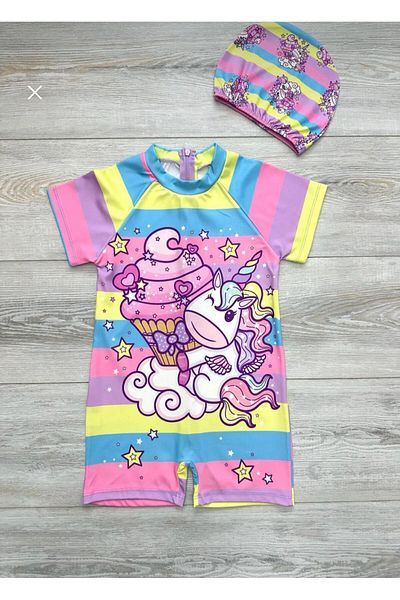 mikam Girls Uv Protection Short Sleeve Shorts Swimsuit\ Mayokini Zipper Jumpsuit Beach Wear