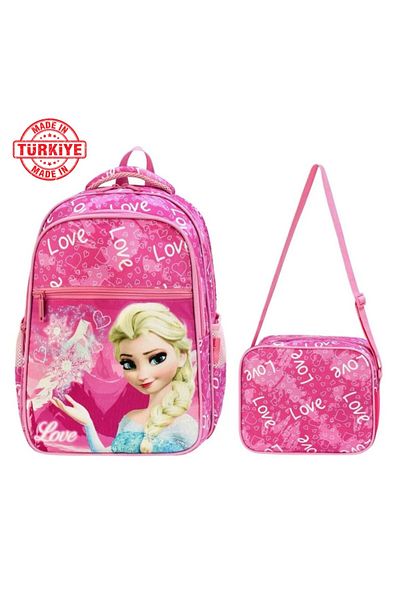 Alanç Love Pattern Pink Color Girl's Orthopedic Primary School Backpack and Lunchbox Set