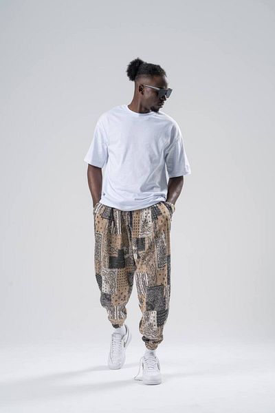 SUPERBLUE Men's Smoked Loose Jogger Baggy Trousers with Elastic Waist