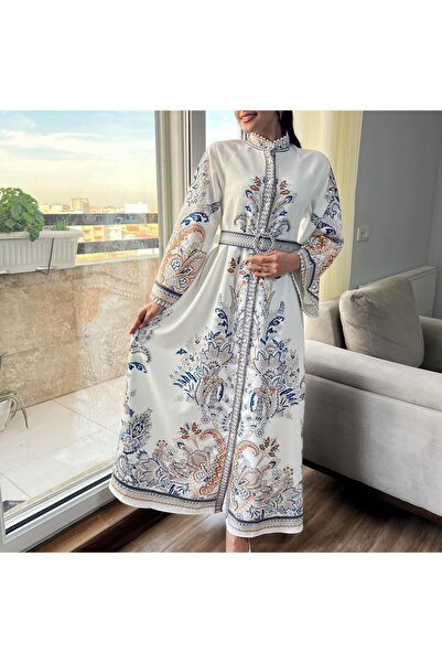 MSN فستان قماش بابل مستورد (يتضمن الحزام) أبيض - 2393