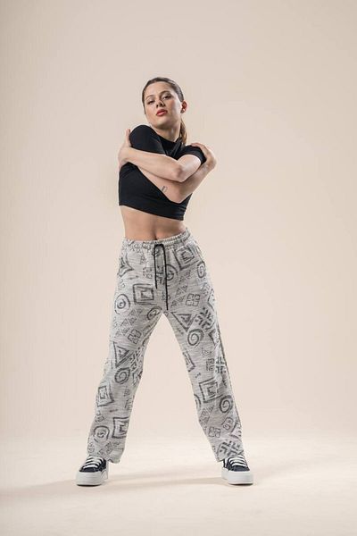 SUPERBLUE Women's Patterned Beige Baggy Trousers with Elastic Waist