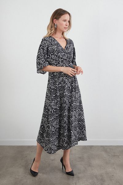 Fulla Moda Φόρεμα με μοτίβο δαχτυλιδιού με ελαστική μέση με λαιμόκοψη