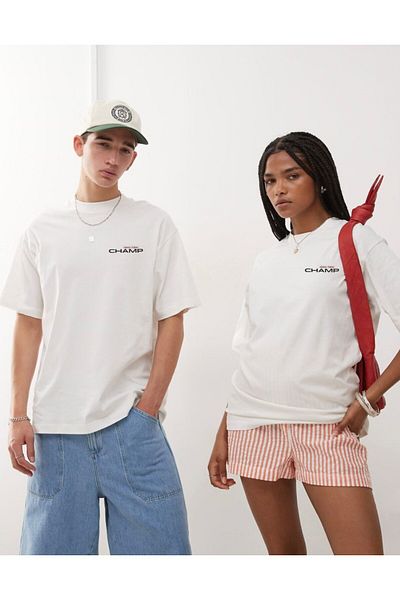 The Champ Clothing Unisex Λευκό Oversize Champ Μπλουζάκι με γραμμένο πίσω μέρος με στάμπα πιπεριάς