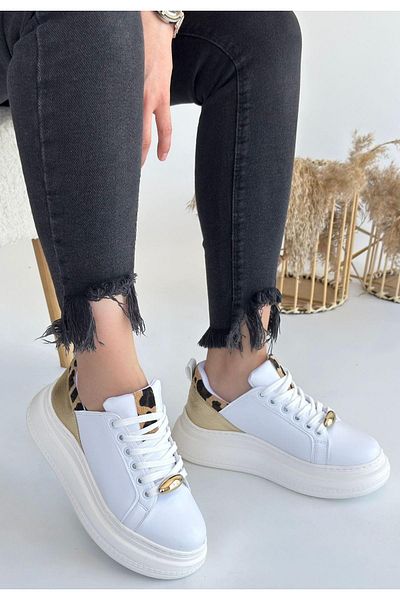 NESSİMO White Skin Yellow Detailed Lace up Sports Shoes N262313
