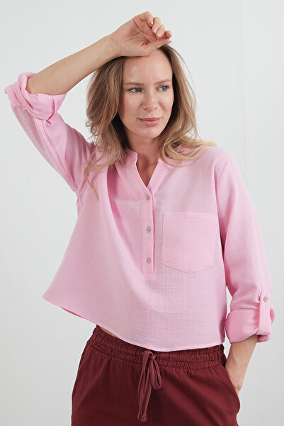 Fulla Moda Πουκάμισο με κουμπιά από ύφασμα μουσελίνας με μονή τσέπη