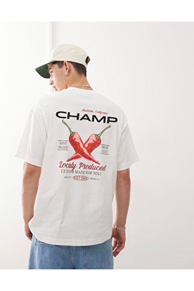 The Champ Clothing Unisex Λευκό Oversize Champ Μπλουζάκι με γραμμένο πίσω μέρος με στάμπα πιπεριάς