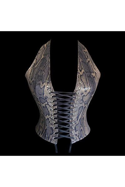 ANMENA Kahverengi Tonlu Suni Yılan Derisi Korse