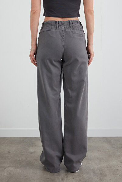 Fulla Moda Beli Lastikli Düğmeli Kumaş Pantolon