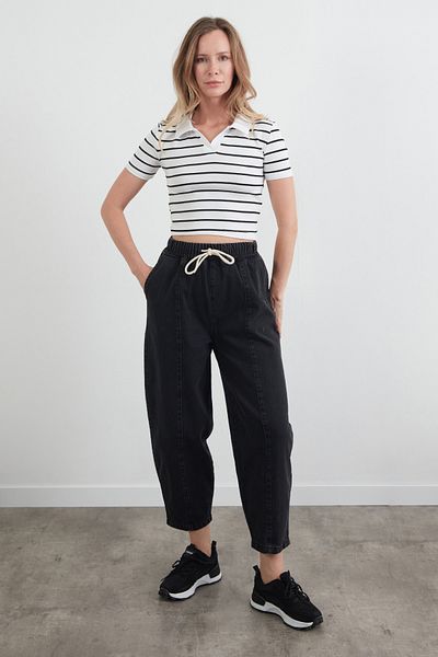 Fulla Moda Slouchy Jean Trousers with Tie Waist