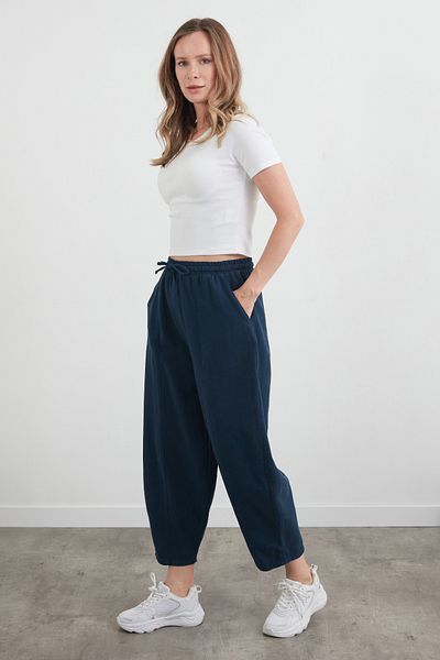 Fulla Moda High Waist Linen Shalwar Trousers with Elastic Waist