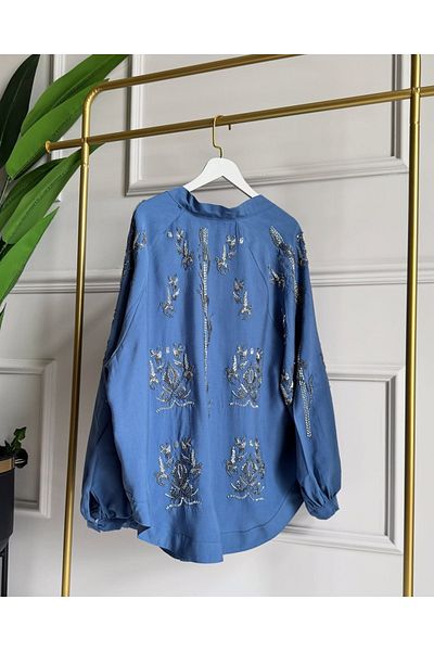 Lavanta Tekstil Kimono brodat cu mărgele de piatră