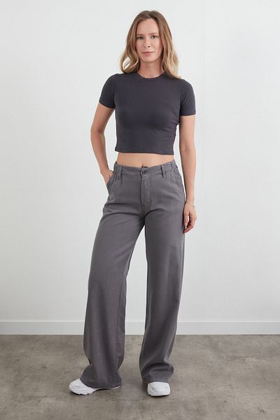 Fulla Moda Elastic Waist Buttoned Fabric Trousers