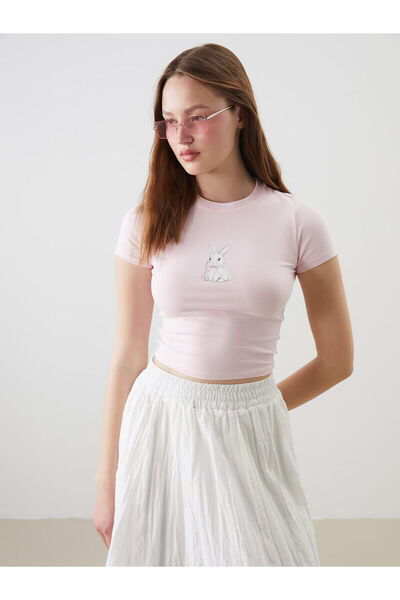 LC Waikiki Özmarka New Season Crew Neck Printed Crop Top