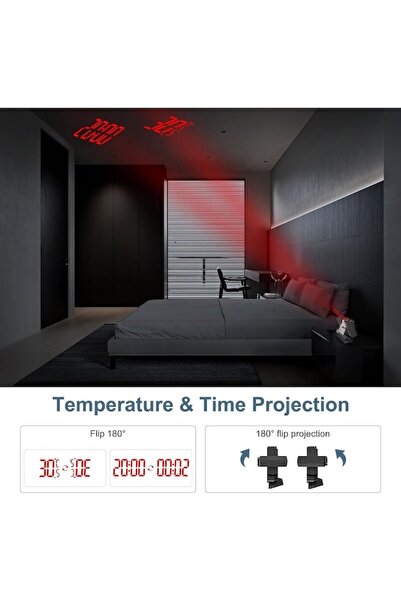 OEM Led Digital Multifunctional Alarm Clock With Mirror,double Ceiling Or Wall Projection,black