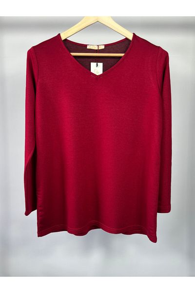 Damla Plus Size V-Neck Blouse with Stone Detail on the Sleeves