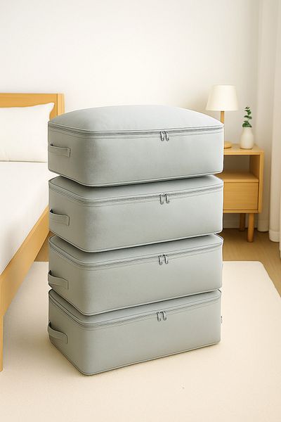 NESTA HOME 4 Large Anthracite Color Underbed Sofa Bed Organizer Bins