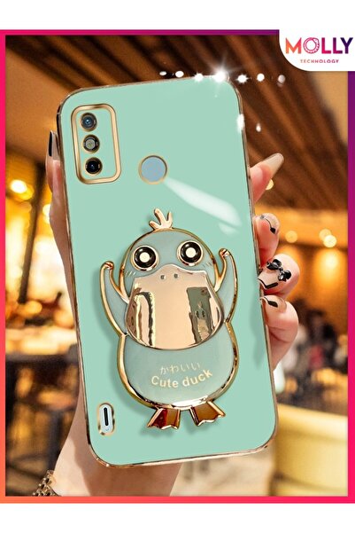 Molly TECNO SPARK 6 GO İçin Su Yeşili Sevimli Ördek Standlı Kenarları Gold De...