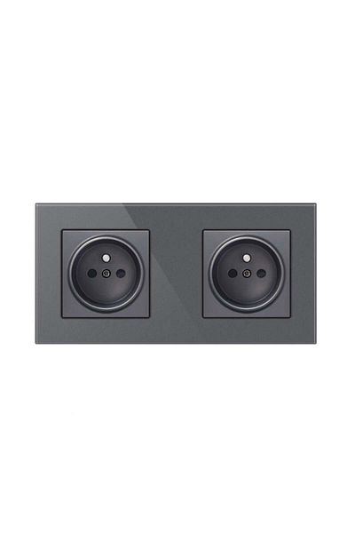 TECHSTAR ® Crystal TS2 Socket, Double, Tempered Glass, Metal Grey Color, 16A