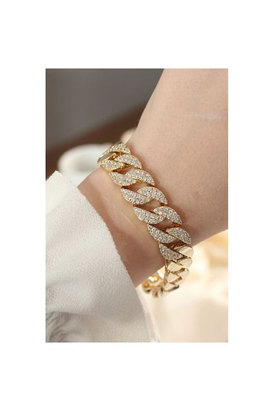 Skygo Vip Series Brass Gold Color Gourmet Bracelet with Zircon Stone in the Middle - Tj-Bb6048