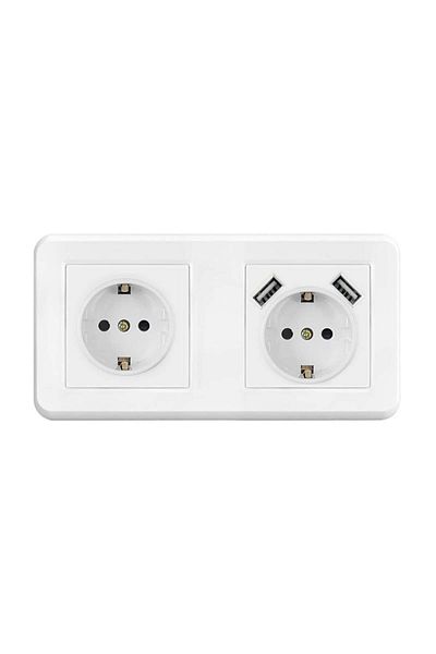 TECHSTAR ® Pcu2 Socket, Double, 2 X Usb, 2.1 A, White Color, Polycarbonate, 16a