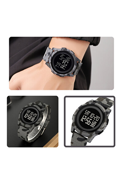 AZ PRODUCTS Ceas Copii 9+, LED, Cronometru, Alarmă, Rezistent la Apă, Curea Confort – Camo Gri