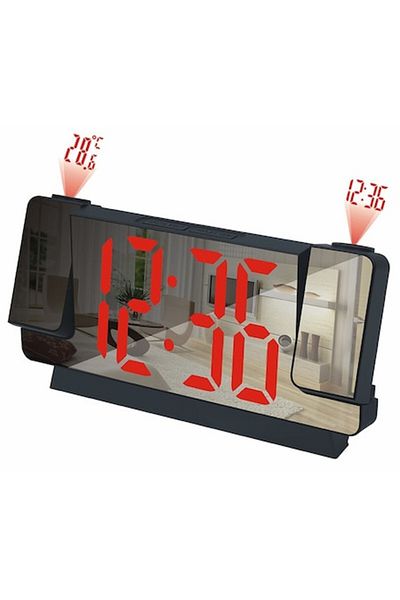 OEM Led Digital Multifunctional Alarm Clock With Mirror,double Ceiling Or Wall Projection,black