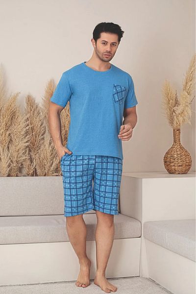 Farya Home Set de pijamale pentru bărbați din bumbac visător cu buzunare și pantaloni scurți cu mâneci scurte