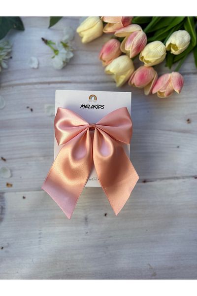 THE İLKİN TOKA Large Size Salmon Pink Satin Ribbon Automatic Hair Clip