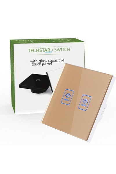 TECHSTAR ® Tg02 Touch Switch, Tempered Glass, Modern Design, Led Lighting, 2 Phases, Gold