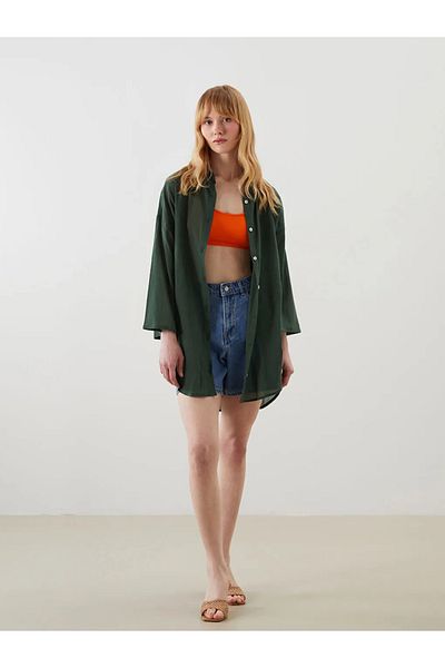 LC Waikiki Lcw Dream Green Shirt Collar Women Beach Dress