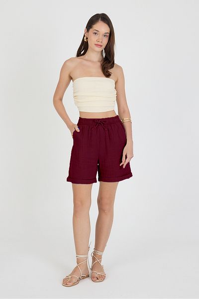 Yavuz Kapıcı Muslin Fabric Lace-Up Elastic Pocket Women's Shorts Original Cut
