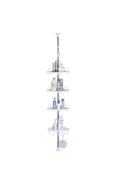 coshop Adjustable corner shelf for bathroom, 4 shelves, towel rack, hooks, adjustable height 100-260cm