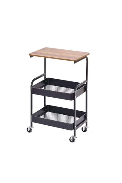 coshop Portable coffee table, carbon steel, 2 shelves and a work table, 79 x 43 x 30 cm, black