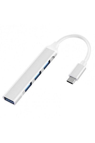 TECHSTAR USB HUB Techstar® Diviso, USB Type-C to 4 x USB 3.0, Aluminum, Compact, Lightweight, OTG, Silver