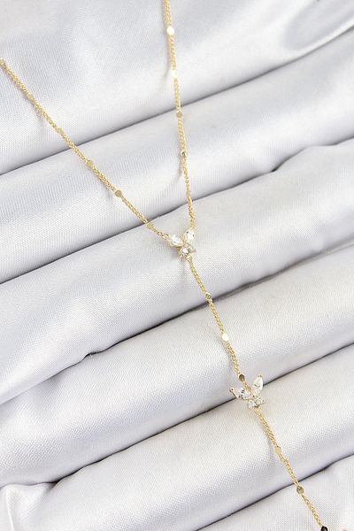 Clariss Brass Zircon Stone Row Butterfly Figure Y Model Gold Color Women's Necklace